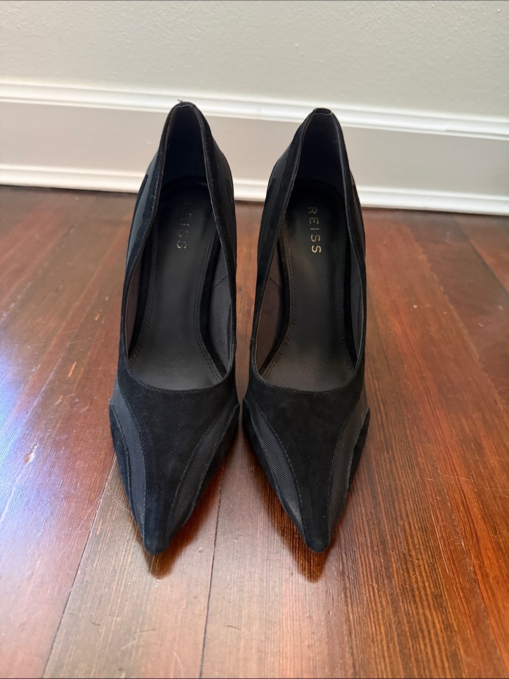 Reiss Black Pointed Suede Pumps